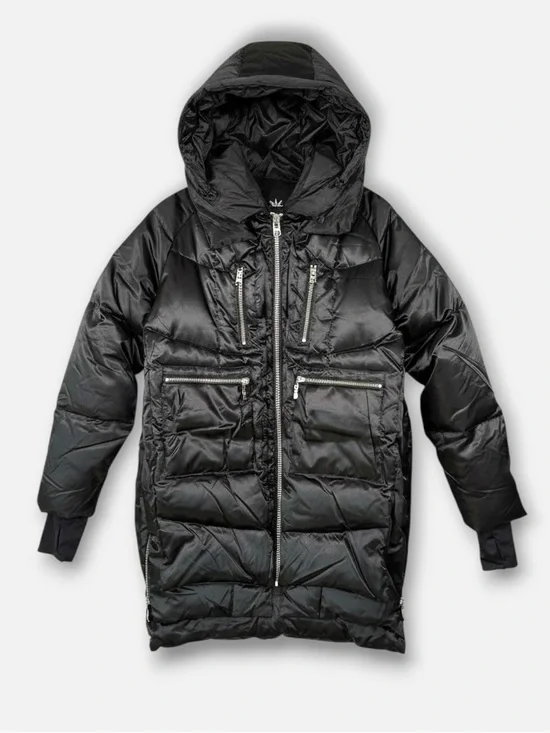 OROLAY‎ Thickened Down Coat XS Black Puffer Hooded Utility Jacket Outdoor Casual