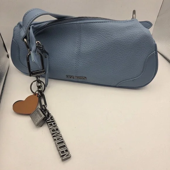 Steve Madden Blue Pebbled Vegan Leather Shoulder Bag Handbag Charms VTG