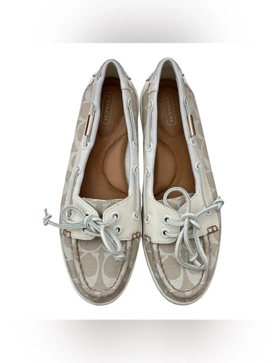 COACH Richelle Signature Canvas and White Trim Boat Loafers Shoes
