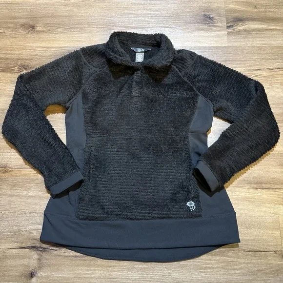 Mountain Hardwear MEDIUM Monkey Fleece Pullover Black Snap Outdoor Hiking Skiing