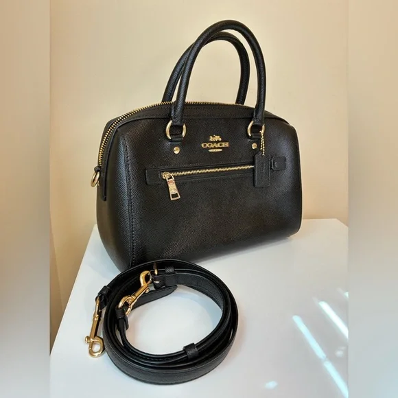 Coach Rowan Satchel in Black Crossgrain Leather