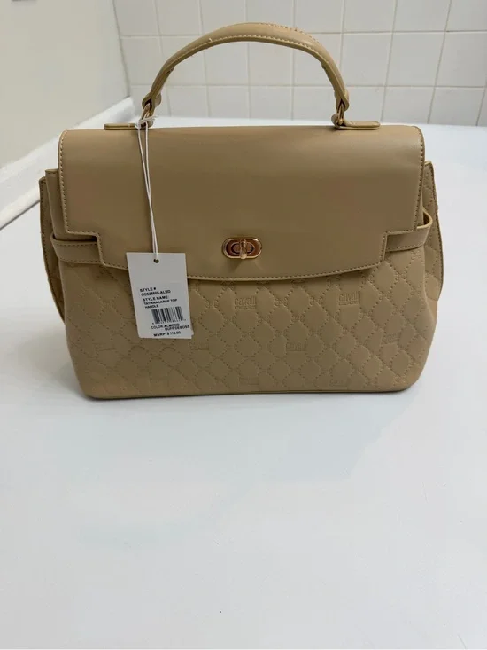 Cavalli Class Tatiana Quilted Top Handle Bag Almond NWT Strap + Dust Bag
