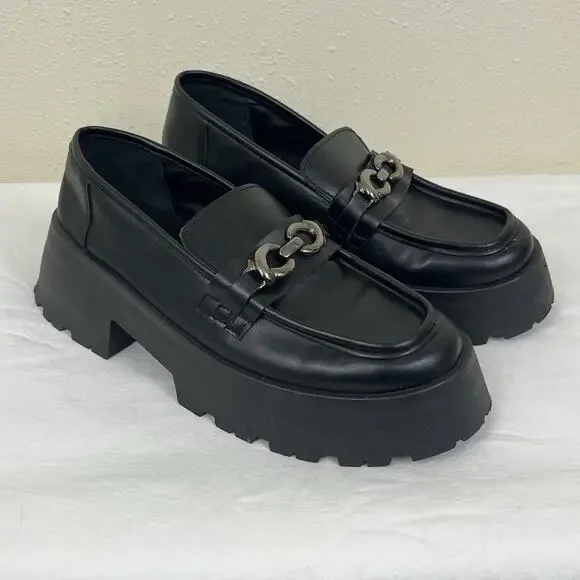 Asos Design Chunky Lug Slip On Loafers Womens Size 11 Black Leather Italy Made