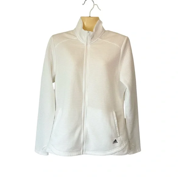 Adidas Textured Full-Zip Golf Jacket Lightweight Activewear White Ribbed Large