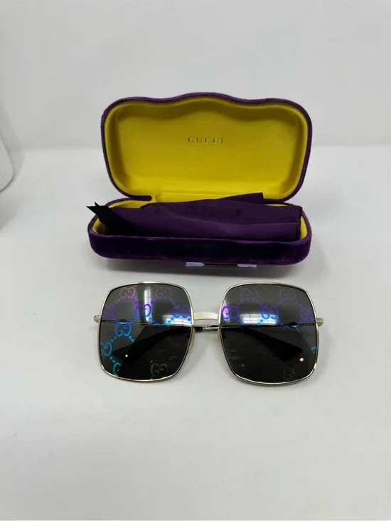 GUCCI Metal Rectangular Frame Gold Multicolor Sunglasses GG0414S