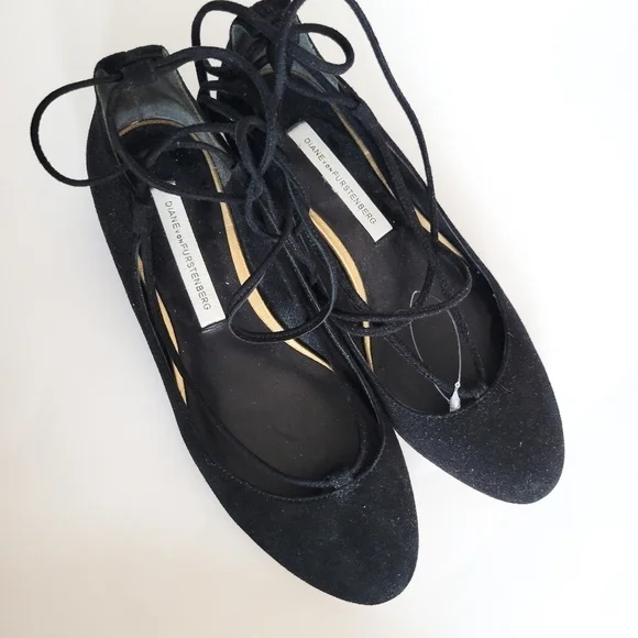 Diane von furstenberg paris black lace up flats size 5 Laceup Ballerina Dressy