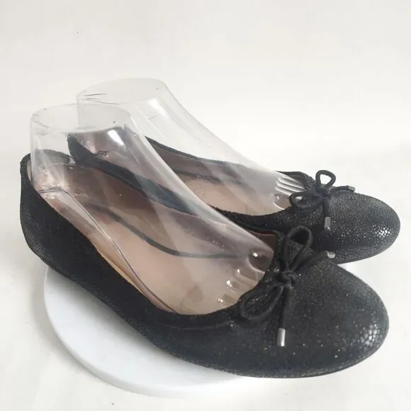 Naturalizer Sparkly Snakeskin Leather Ballet Comfort‎ Flats Size 8.5 Black Bow