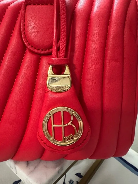 henri bendel Red Quilted Saffiano Leather Satchel Handbag EUC