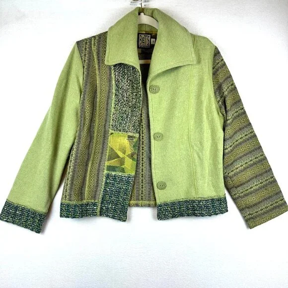 Vintage Bets by Canvasback Patchwork Wool Jacket Womens Medium Green Mixed Media