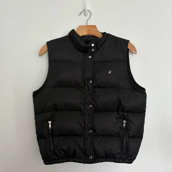 VTG Old Navy Womens Teen Puffer Vest Size Large Black Pink Down Feathers Comfy