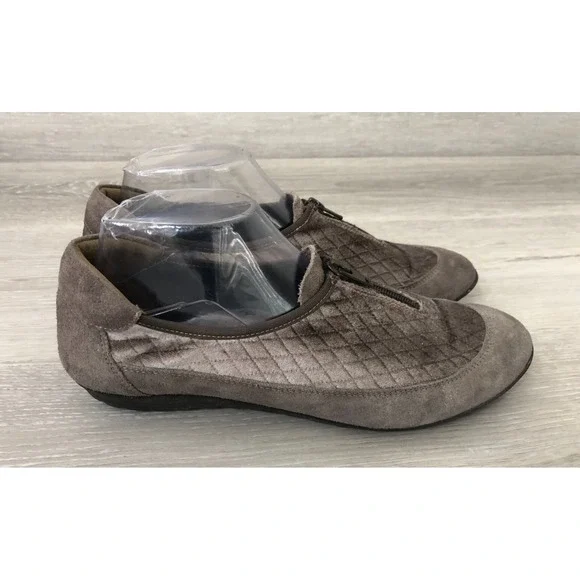 Sesto Meucci Besie Women's Loafer Brown Leather‎ 9.5 Quilted Zip Suede Comfort