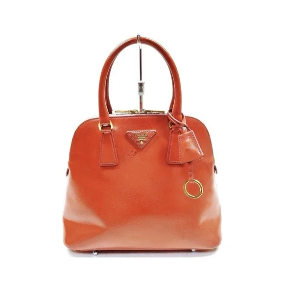 Prada Saffiano Vernice Promenade Patent Leather Orange Hand Bag Purse Top Handle