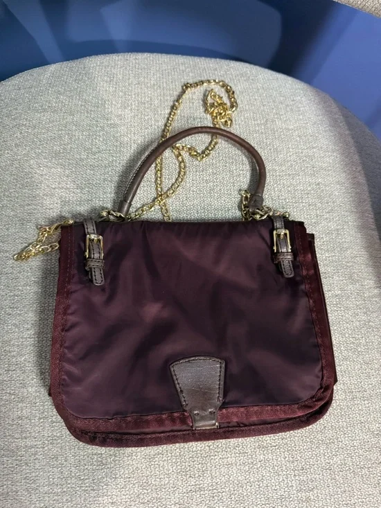 Henri Bendel Women's Burgundy Top-Handle Satchel with Gold Chain