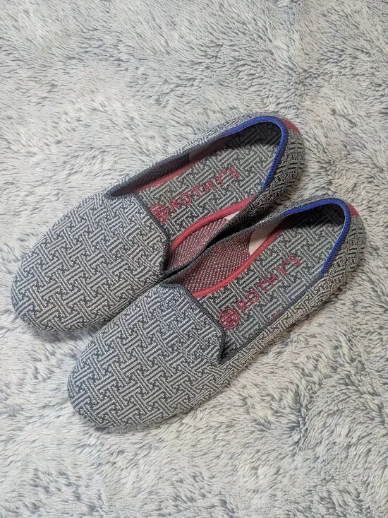 Rothy’s Charcoal Grid Loafers Gray Plaid Retired Size 8.5