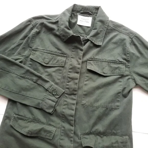 Utility Jacket Womens S Green 100% Cotton Military Army Button Front Grunge