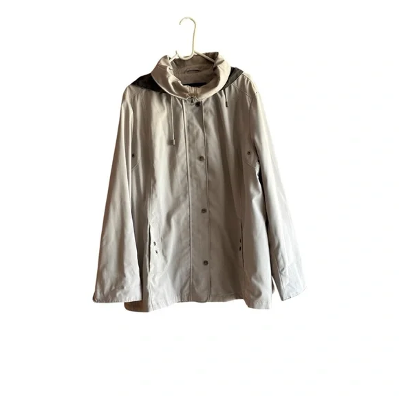 JONES NEW YORK TRENCH HOODED FULLY LINED GRAY COAT SIZE XL