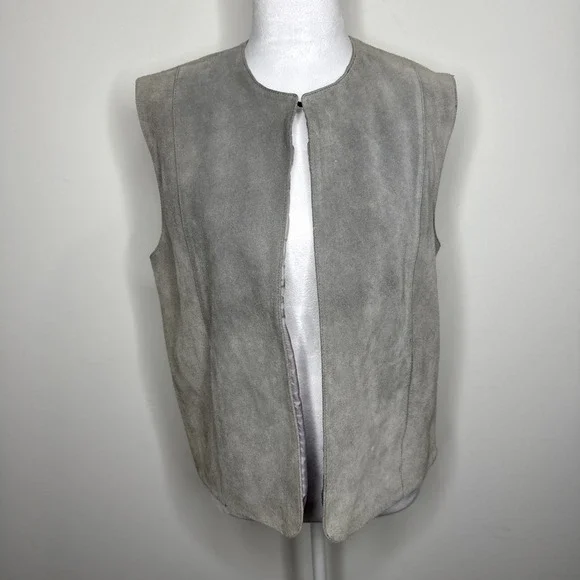 Vintage 70s Leather Suede Vest Womens Large Gray Western Pockets Equestrian‎ L