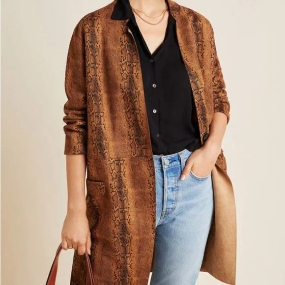 BLANKNYC Snake Print Soft Faux Suede Long Coat Size Medium