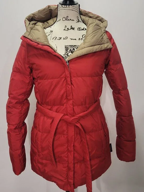 Weekend Max Mara Reversible Down Puffer Jacket Belted Hood Red Camel - Size 6