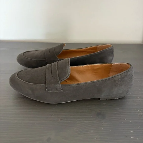 J Crew Factory‎ Suede Penny Loafers Slip On Dark Gray Flats 9.5