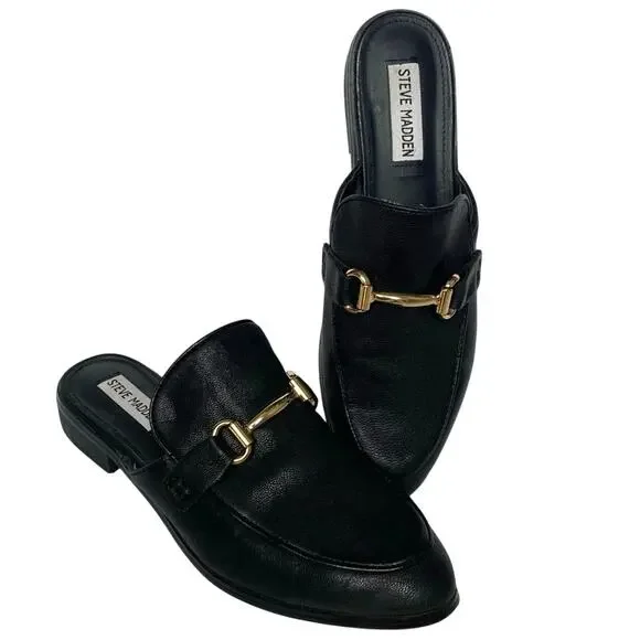 STEVE MADDEN Macrae Leather Bit Mule Slip On Loafer 8 Black Y2K 90s Style Preppy