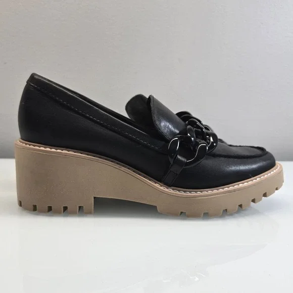 Dolce Vita Loafers 9 Haris Black Leather Chain Lug‎ Sole Chunky Platform Revolve