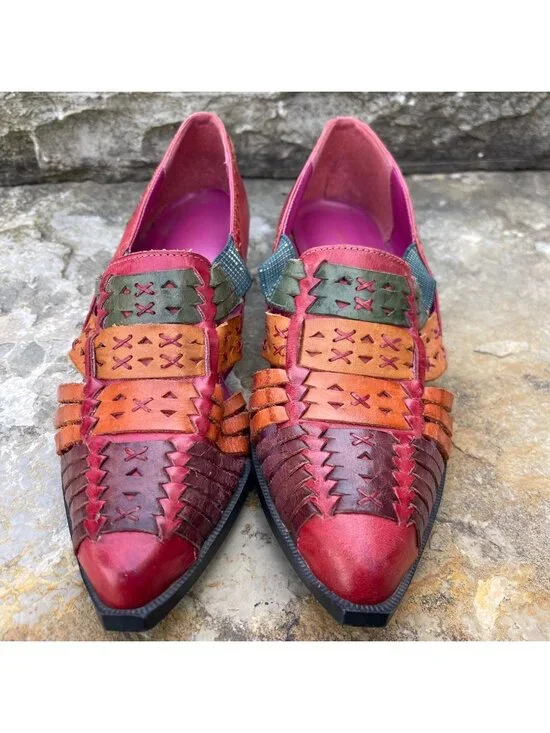 Vintage Mister Shoes Womens Boho Woven Leather Shoes Size 7 Rainbow Indie