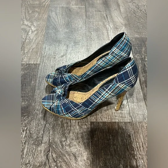 Anne Michelle Blue Plaid Flats with Bow