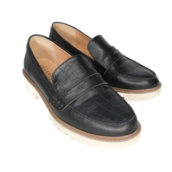 Journee Collection Womens Black Croc Embossed Lug Sole Penny Loafers Size‎ 9.5