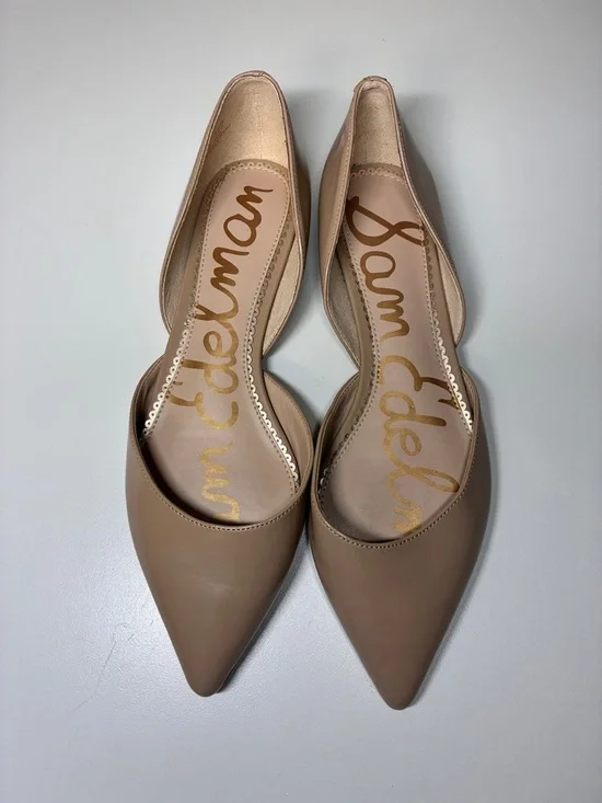 Sam Edelman Rodney Pointed Flats in Taupe- Patent Leather.