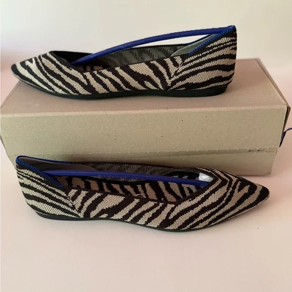 Rothy's Zebra-Print Pointed Toe Flats - Black & Cream New In Box Women’s 8
