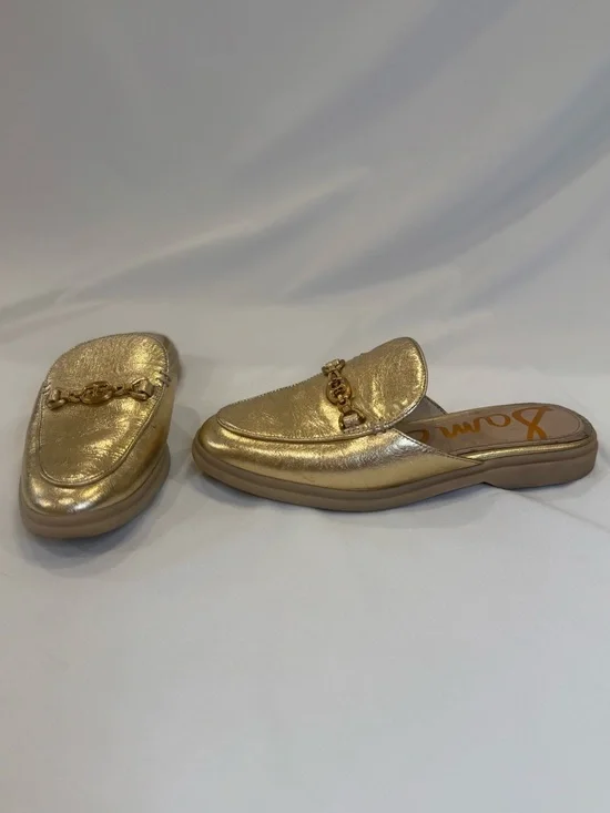 Sam Edelman Kira Bit Mule Gold Metallic Leather Loafer Slip On Flat Size 6