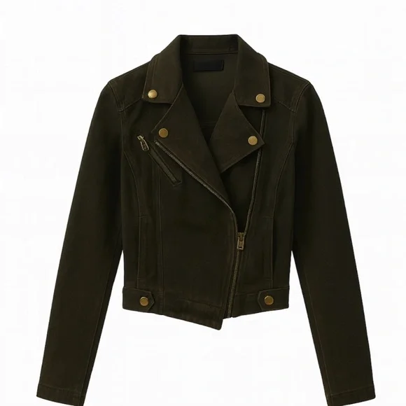 Sugar Lips Asymmetric Zip Denim Moto Jacket XS Black