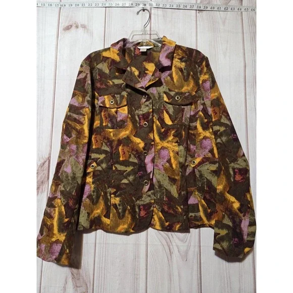 Christopher & Banks Jacket Womens XL Brown Velvet Abstract Print‎ Button Front