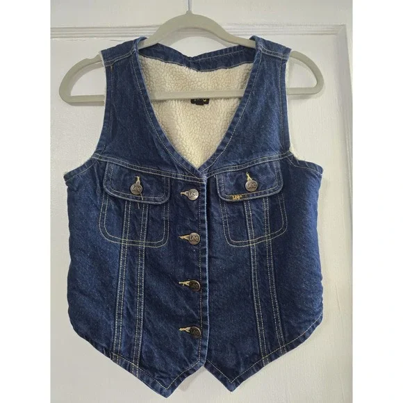 Lee Rider Denim Sherpa Lined Vest Size Small