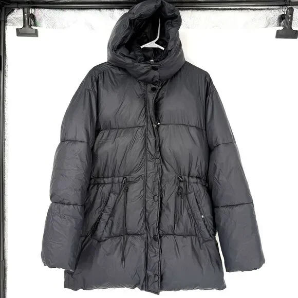 ABERCROMBIE & FITCH Air Cloud Hooded Puffer Parka Jacket Black Women Size M