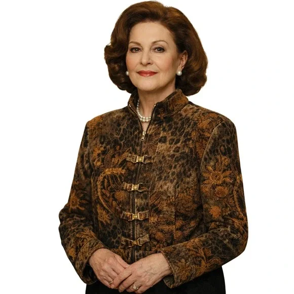 St. John Sport Small Jacket Corduroy Leopard Floral‎ Gold Old Money Artsy 498