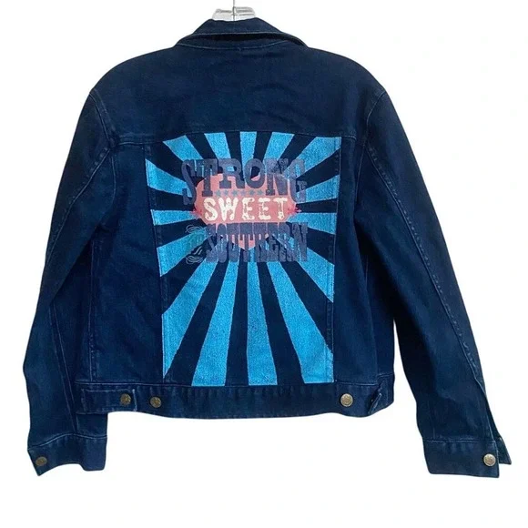Draper James Strong Sweet and Southern Denim Jacket Dark Wash Blue Womens Medium