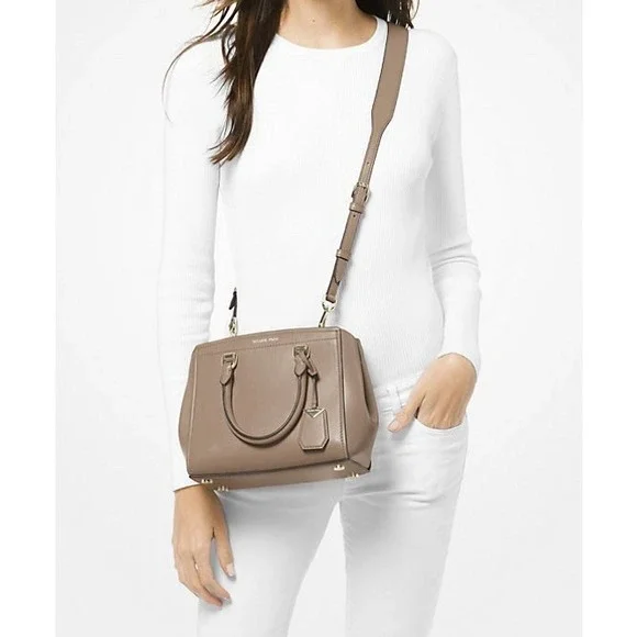 Michael Kors Benning Medium Leather Satchel Tan‎