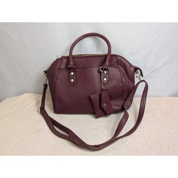 Mossimo Satchel Handbag Burgundy Pebbled Faux Leather Top Handle Shoulder Bag