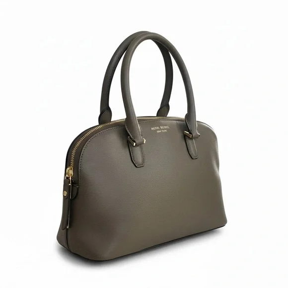 ✨ Henri Bendel Taupe Structured Dome Satchel Gold Hardware EUC