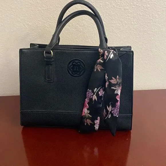 NANETTE LEPORE  BLACK TOTE BAG WITH FLORAL RIBBON!!!