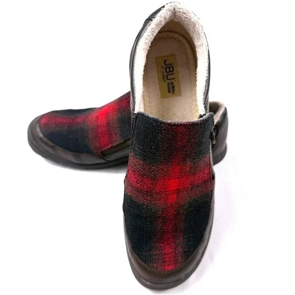 JBU Jambu Crimson Cabincore 8.5M Buffalo‎ Plaid Lined Memory Foam Loafers