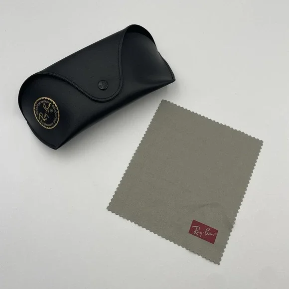 Ray Ban Black Faux Leather Sunglasses Eyeglass Glasses Case & Cleaning Rag Cloth