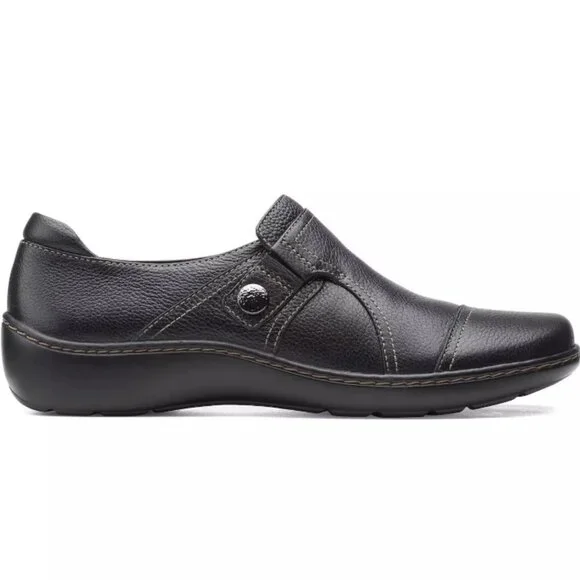 Clarks Cora Poppy Full Grain Leather Black Comfort Shoes #28850 Women US 10M