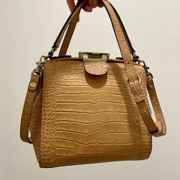 Patricia‎ Nash Nela Croc Embossed Leather Satchel Biscuit Top Handle Crossbody
