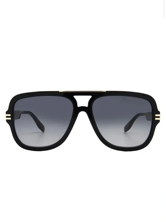 Marc Jacobs Unísex Black Frame Sunglasses w/Gold Accents & Gradient Gray Lenses