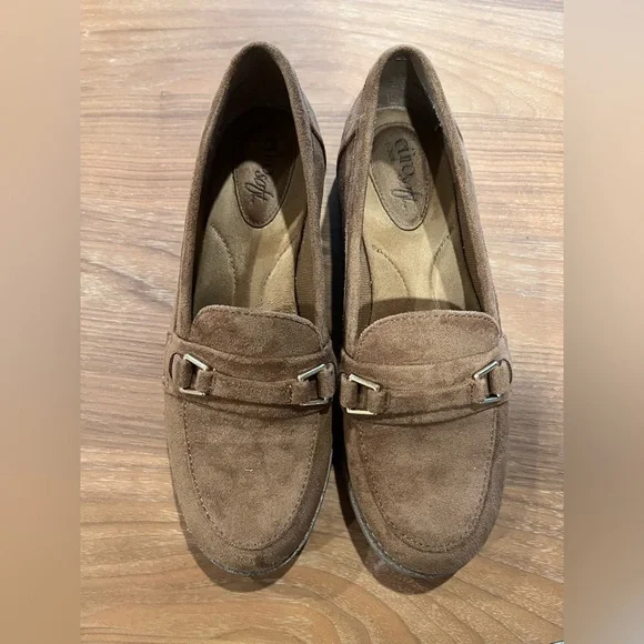 3/$12 Eurosoft Suede Brown Loafers. Worn a couple of times. Stylish gold detail.