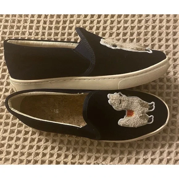 Soludos Women's Size 6.5‎ Blue Velvet Llama Slip On Sneakers Tennis Shoes Velvet