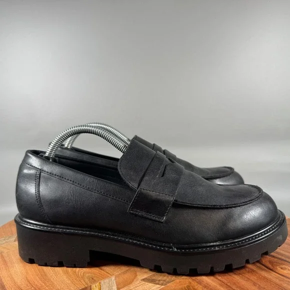 Steve Madden Lotto Black Lug Sole Penny Loafers Womens 7.5 M LOTT05S1 Slip On